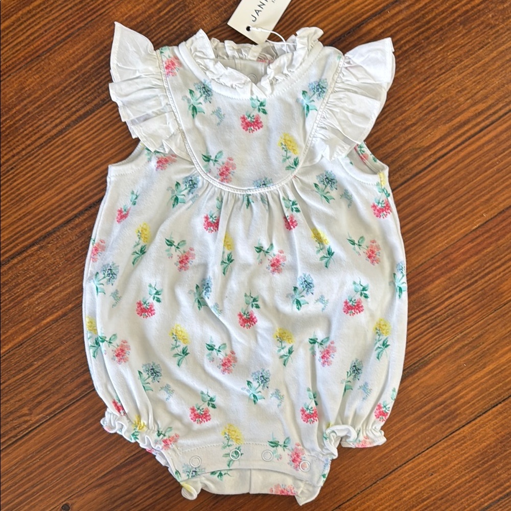 Janie and Jack Floral Ruffle One Piece - White, Pink, Yellow, Green